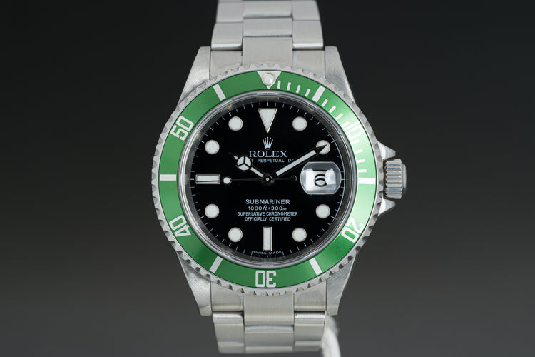 2007 Rolex 16610LV Green Anniversary Bezel Submariner Box, Papers, Booklets