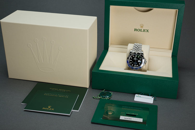 2021 Rolex 126710BLNR Batman Jubilee Bracelet GMT Master II Full Set