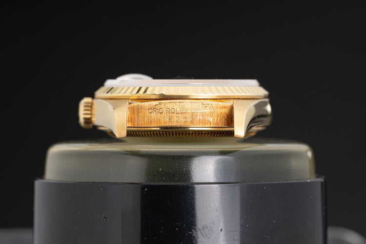 1990 18K Rolex Day-Date 18238 Champagne Stick Dial Double Quick-Set