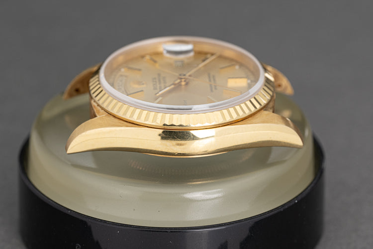 1990 18K Rolex Day-Date 18238 Champagne Stick Dial Double Quick-Set