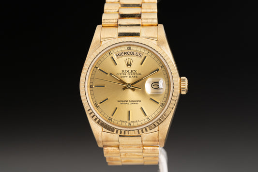 1986 Rolex Day-Date 18038 Spanish Date Wheel Champagne Dial