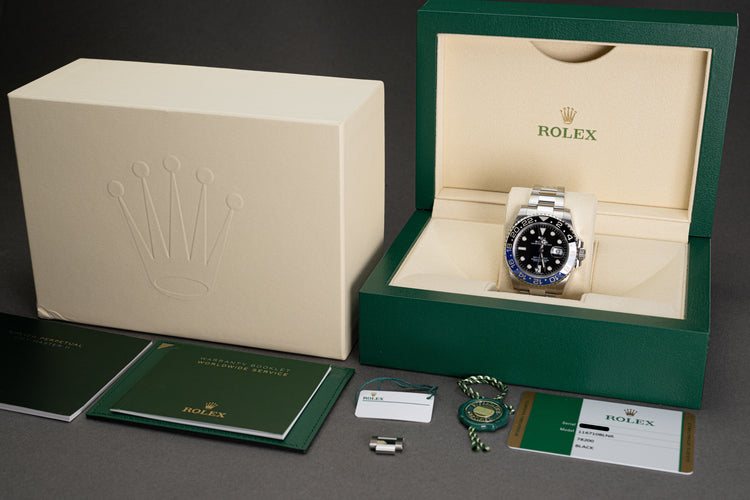 2019 Rolex 116710BLNR "Batman" GMT-Master II Box, Card, Hangtags, Booklets
