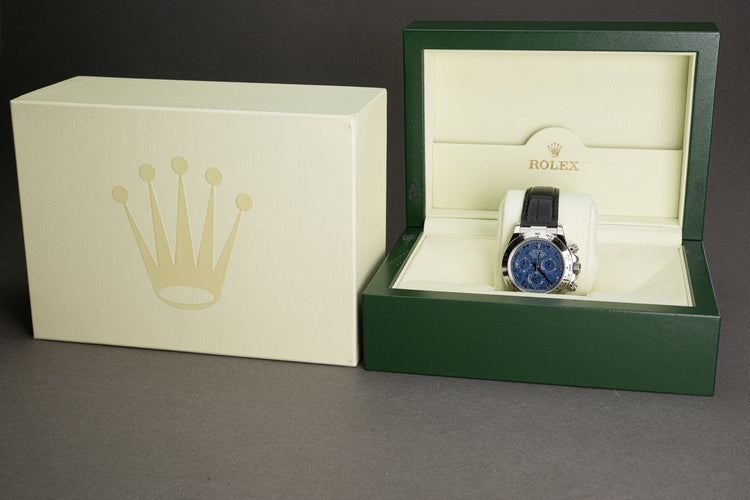 2002 Rolex 116519 18K White Gold Daytona "Sodalite" Dial Deployment Clasp with Box