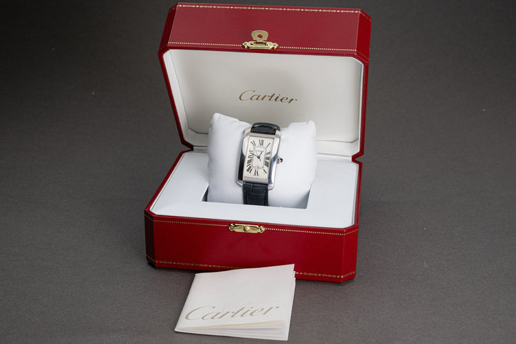 18k White Gold Cartier Tank Americaine Model 1741 Large Size Automatic with Box and Booklet