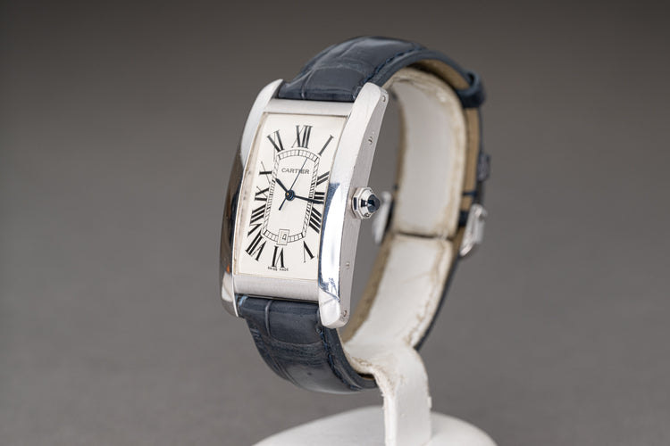 18k White Gold Cartier Tank Americaine Model 1741 Large Size Automatic with Box and Booklet