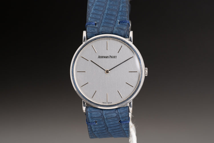 Audemars Piguet BC4791/002 31mm 18k White Gold Silver Dial Dress Watch On Blue Strap