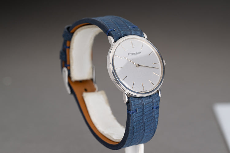 Audemars Piguet BC4791/002 31mm 18k White Gold Silver Dial Dress Watch On Blue Strap