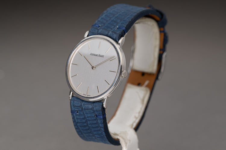 Audemars Piguet BC4791/002 31mm 18k White Gold Silver Dial Dress Watch On Blue Strap