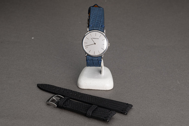 Audemars Piguet BC4791/002 31mm 18k White Gold Silver Dial Dress Watch On Blue Strap