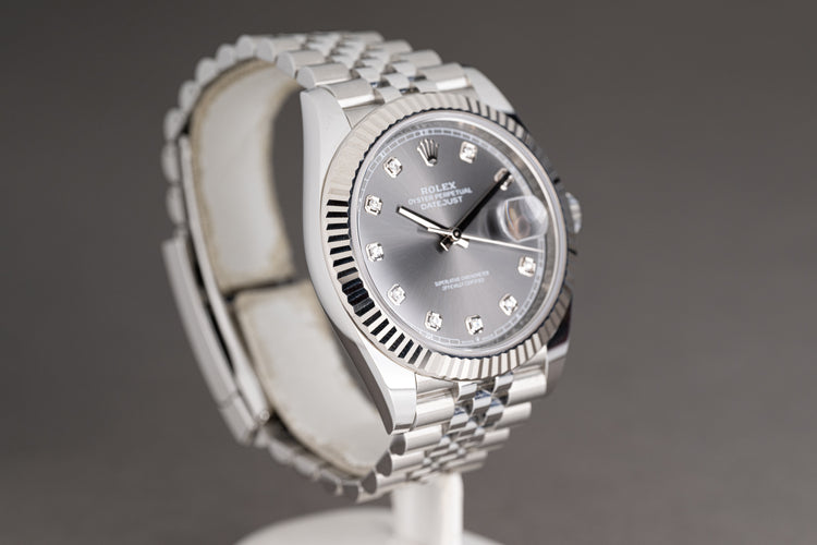 2022 Rolex 126334 Gray Datejust 41mm w/ 10 Factory Diamond Markers & Full Set