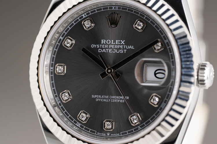 2022 Rolex 126334 Gray Datejust 41mm w/ 10 Factory Diamond Markers & Full Set