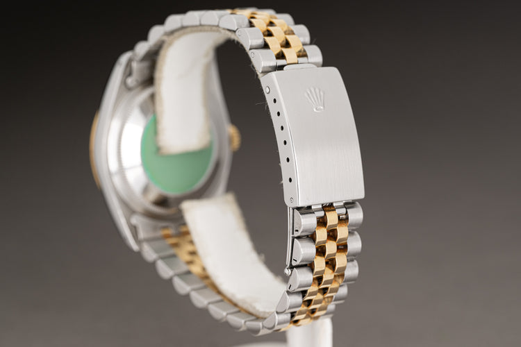 1991 Rolex 18k/St Datejust 16233 Blue Stick Dial Gold hands & Tritium Lume Plots