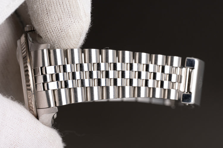 1994 Rolex Datejust 16234 Tropical Silver Stick Dial Fluted Bezel & Jubilee Bracelet