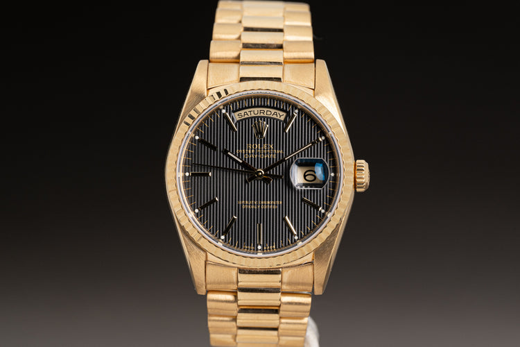 1995 Rolex Day-Date 18238 Black Tapestry Dial with Booklets, Rolex Service Pouch, Hang Tag