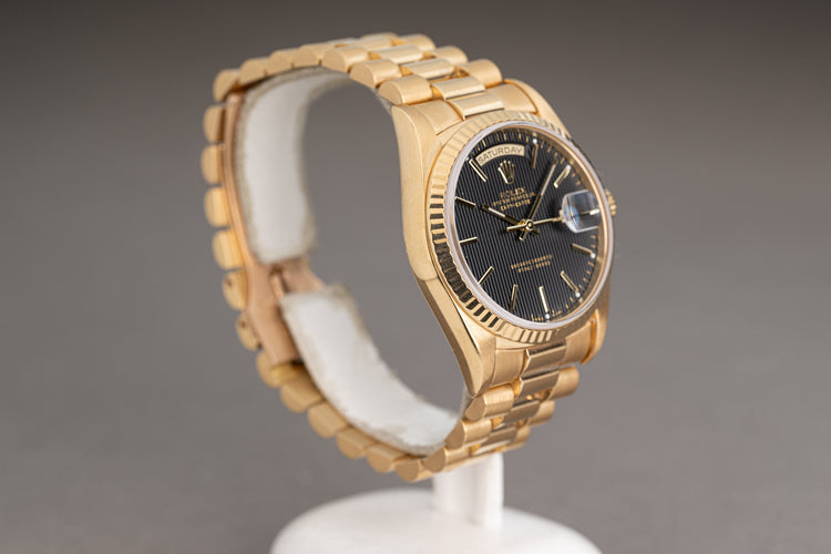 1995 Rolex Day-Date 18238 Black Tapestry Dial with Booklets, Rolex Service Pouch, Hang Tag