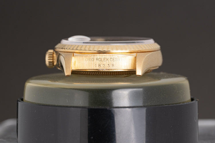 1995 Rolex Day-Date 18238 Black Tapestry Dial with Booklets, Rolex Service Pouch, Hang Tag