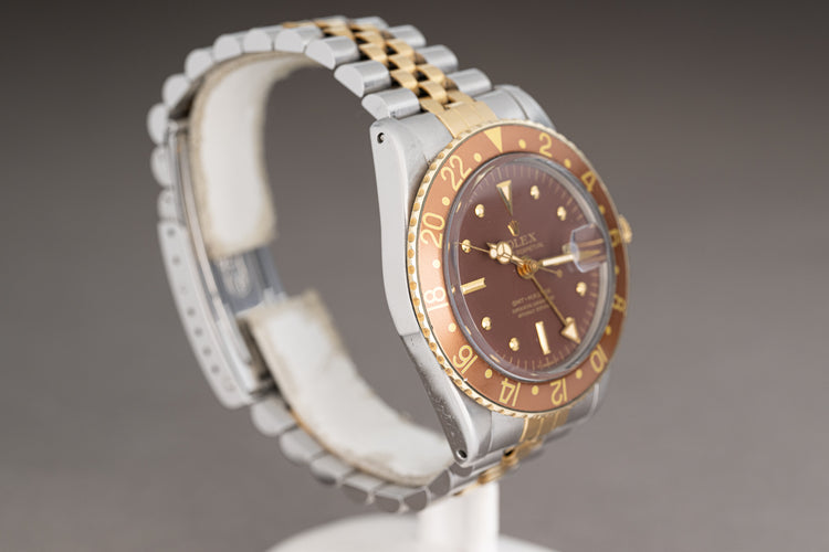 1971 Rolex 18k/ST 1675 GMT Master Brown Nipple dial Jubilee Bracelet w/ Box