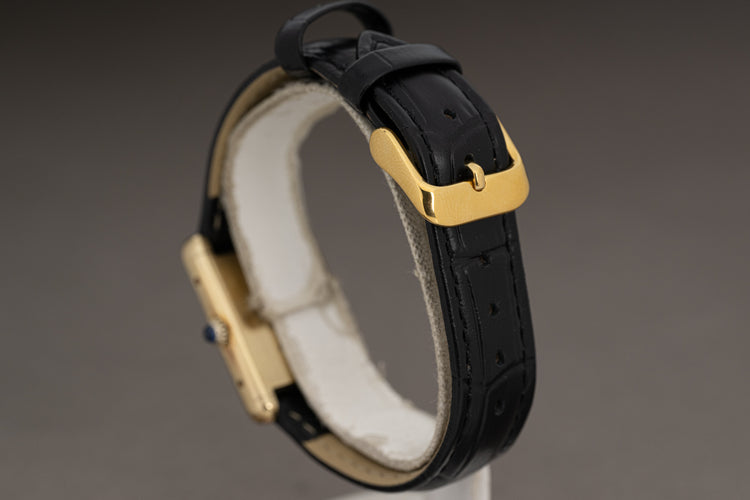 Cartier Argent 925 Plaque Tank "Must de Cartier" Sapphire Cabochon Crown Manual Wind with Cartier Booklet and Travel Case