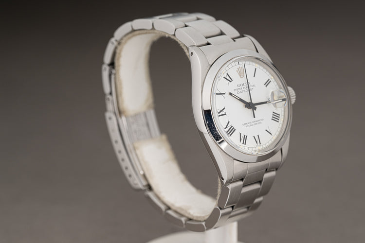 1982 Rolex 16000 White Roman "Buckley" Dial Smooth Bezel Oyster Bracelet Box & Papers