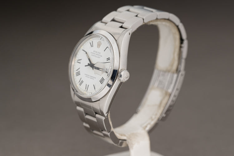 1982 Rolex 16000 White Roman "Buckley" Dial Smooth Bezel Oyster Bracelet Box & Papers