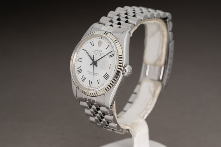 1977 Rolex Datejust White Roman Dial Pumpkin Hour Markers Jubilee Bracelet