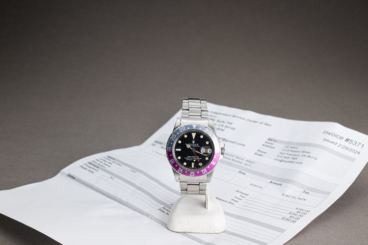 1968 Rolex GMT Master 1675 Mk 1 Dial Long E with Fuchsia Insert