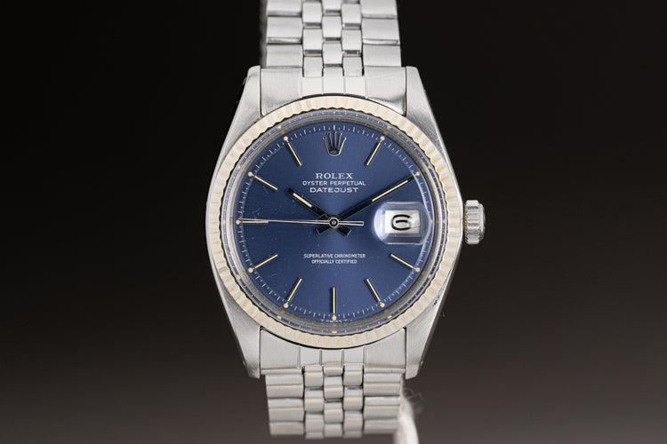 1971 Rolex Datejust 1601 Blue Dial Creamy Tritium Markers Jubilee Bracelet