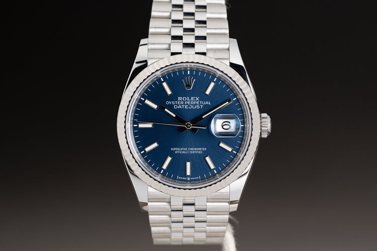 2023 Rolex 126234 36mm Blue Dial Fluted Bezel Jubilee Bracelet Box & Warranty Card