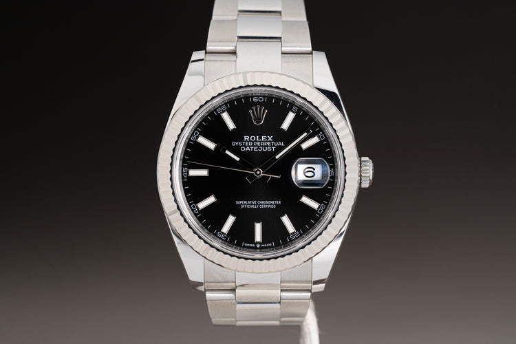 2023 Rolex 41mm Datejust 126334 Black Dial Fluted Bezel Oyster Bracelet w/ Card