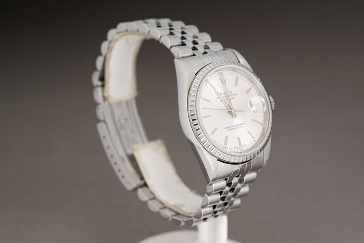 2000 Rolex 16220 36mm Datejust Silver Stick Dial with Roman Numeral Track Ring & Jubilee Bracelet