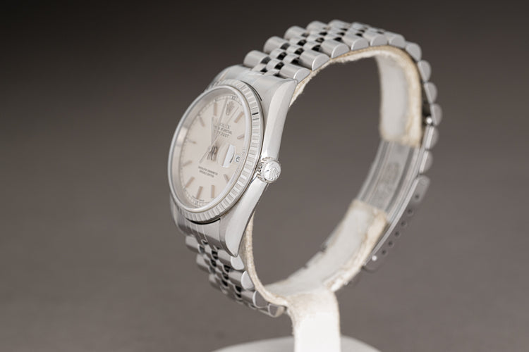 2000 Rolex 16220 36mm Datejust Silver Stick Dial with Roman Numeral Track Ring & Jubilee Bracelet