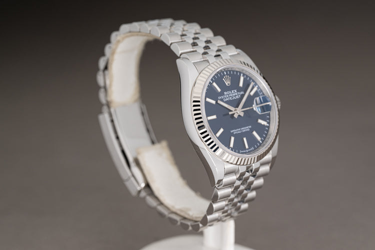 2023 Rolex 126234 36mm Blue Dial Fluted Bezel Jubilee Bracelet Box & Warranty Card