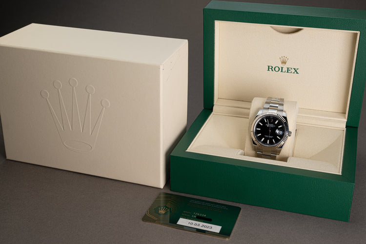 2023 Rolex 41mm Datejust 126334 Black Dial Fluted Bezel Oyster Bracelet w/ Card