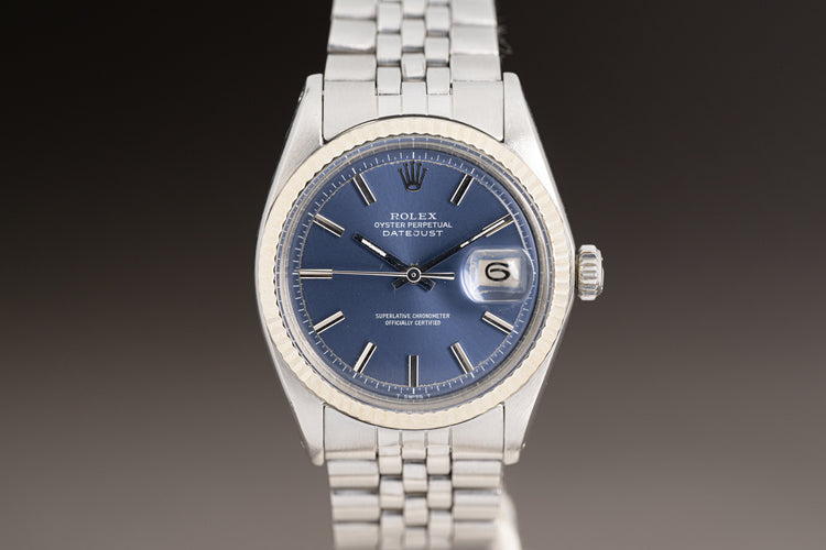 1973 Rolex Datejust 1601 Blue Pie Pan Dial Fluted Bezel, Folded Jubilee Bracelet, Ebay Guarantee Card