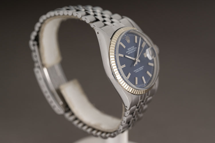 1973 Rolex Datejust 1601 Blue Pie Pan Dial Fluted Bezel, Folded Jubilee Bracelet, Ebay Guarantee Card