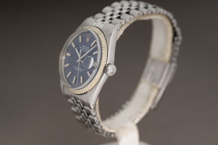 1973 Rolex Datejust 1601 Blue Pie Pan Dial Fluted Bezel, Folded Jubilee Bracelet, Ebay Guarantee Card