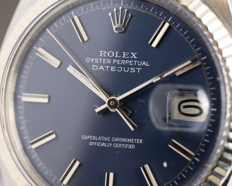 1973 Rolex Datejust 1601 Blue Pie Pan Dial Fluted Bezel, Folded Jubilee Bracelet, Ebay Guarantee Card