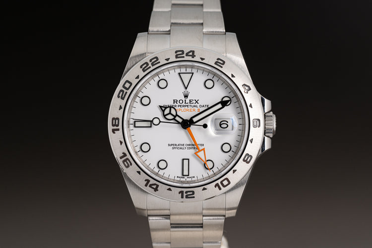 2018 Rolex 216570 42mm White Dial Explorer II Box, Card, Booklets, Wallet, Hangtags & Chrono Tag