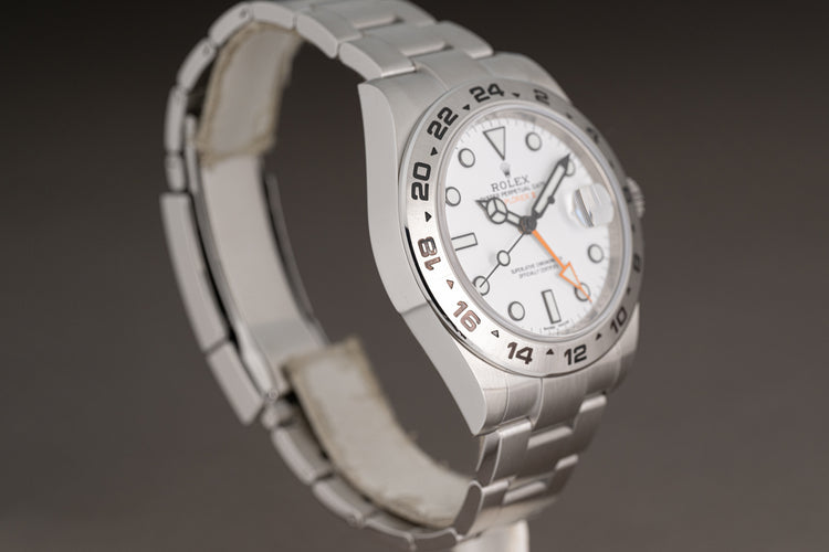 2018 Rolex 216570 42mm White Dial Explorer II Box, Card, Booklets, Wallet, Hangtags & Chrono Tag