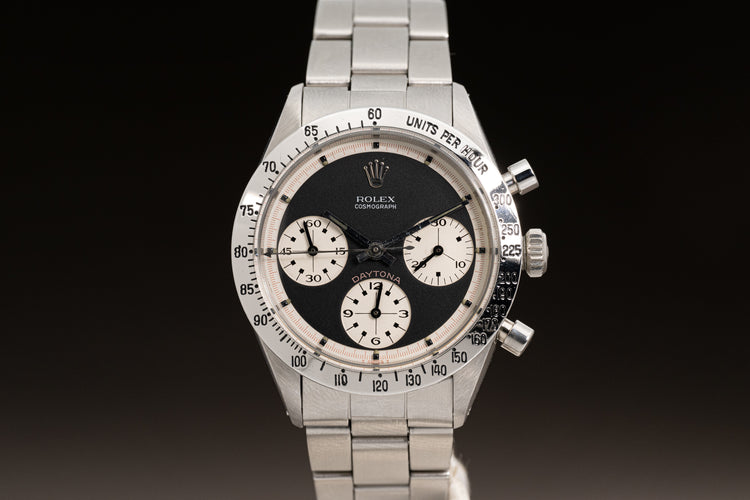 1969 Rolex 6239 "Paul Newman" Cosmograph Daytona MK1 Black Dial & White Sub Dials serviced at Rolex Geneva w/ Service Booklet and Box