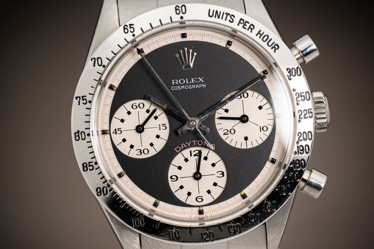 1969 Rolex 6239 "Paul Newman" Cosmograph Daytona MK1 Black Dial & White Sub Dials serviced at Rolex Geneva w/ Service Booklet and Box