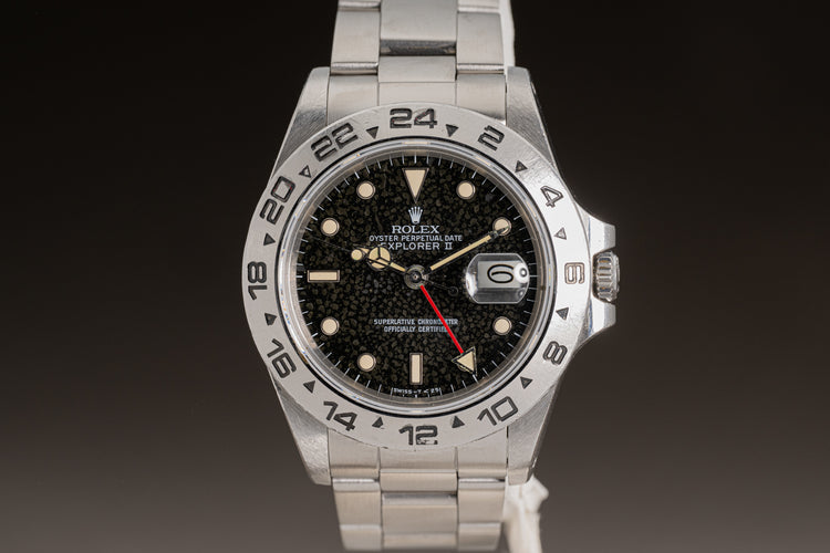 1986 Rolex Explorer II 16550 Black & Carbon Pebble Tritium Rail Dial with Creamy Lume Plots & Hands