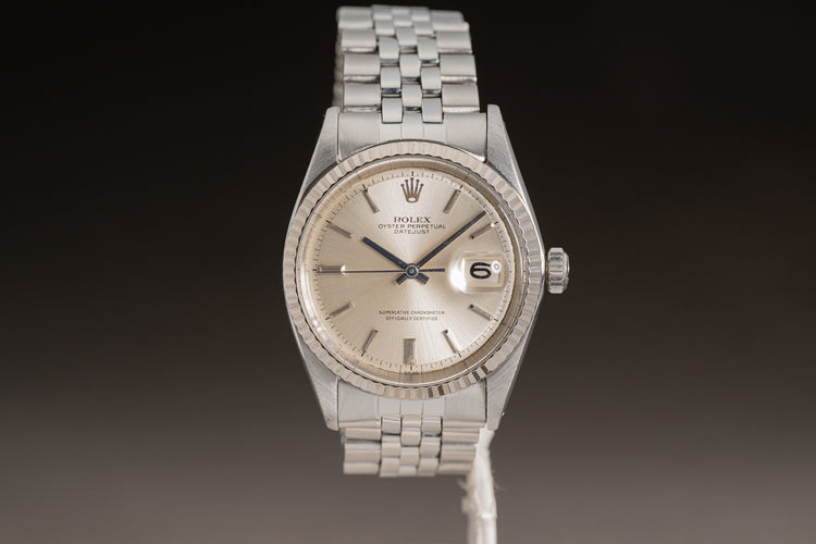 1969 Rolex 1601 Datejust Silver Stick Dial 18k Fluted Bezel folded Jubilee Bracelet