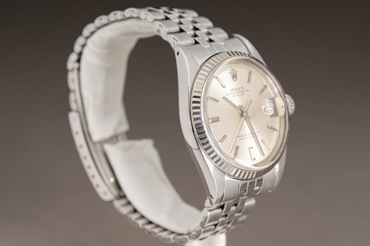 1969 Rolex 1601 Datejust Silver Stick Dial 18k Fluted Bezel folded Jubilee Bracelet