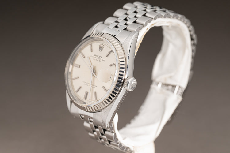 1969 Rolex 1601 Datejust Silver Stick Dial 18k Fluted Bezel folded Jubilee Bracelet