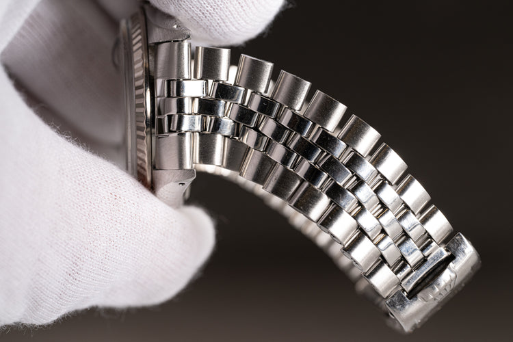 1969 Rolex 1601 Datejust Silver Stick Dial 18k Fluted Bezel folded Jubilee Bracelet