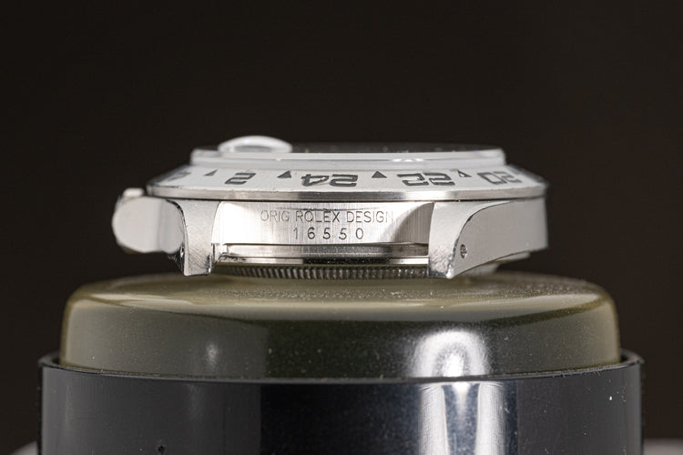 1986 Rolex Explorer II 16550 Black & Carbon Pebble Tritium Rail Dial with Creamy Lume Plots & Hands