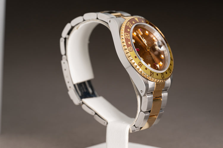 1997 Rolex 16713 GMT Master II Custom Brown Dial Diamond & Ruby Serti Markers with Box, Papers & Booklets