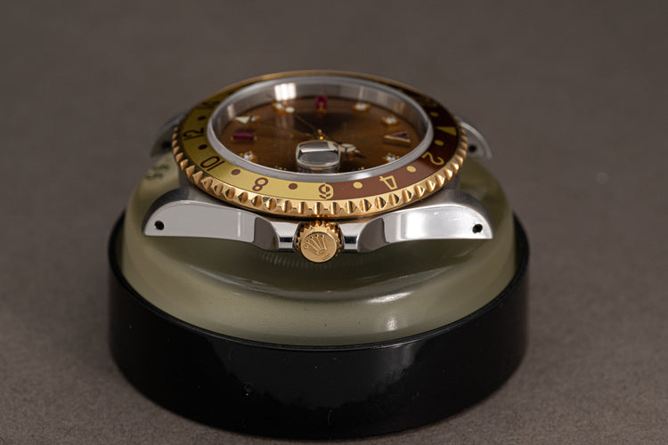 1997 Rolex 16713 GMT Master II Custom Brown Dial Diamond & Ruby Serti Markers with Box, Papers & Booklets