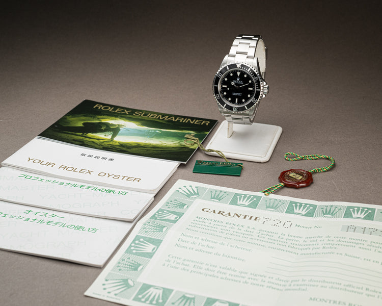 1999 Rolex 14060 Submariner Dial 2 Liner Box, Wallet Hang Tags & Chrono Tag